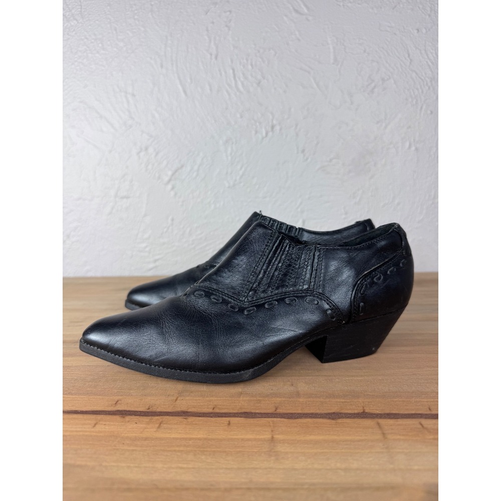 Vintage 80s 90s sz 6 Ellemenno Black leather western ankle booties Post Punk